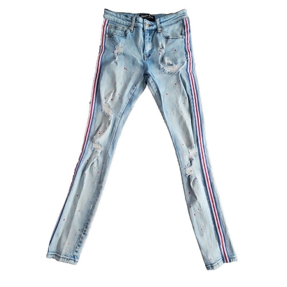 Trinity Kays Jeans Men's Size 28 (28x32) Kulture Stripes Paint Distressed Blue